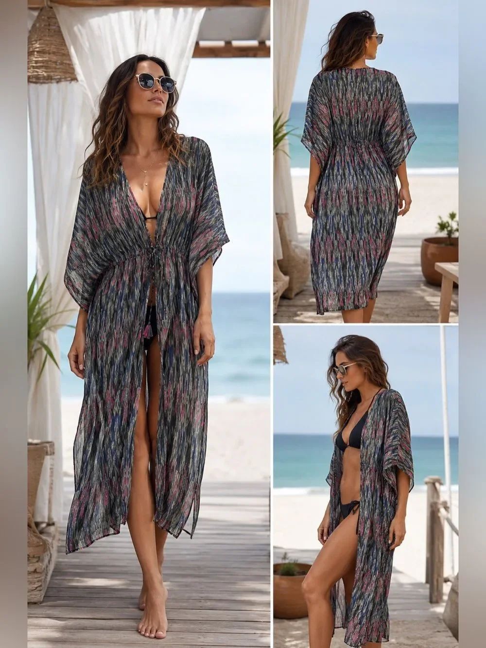 Fashion Nova Swim Cover Up Long Kimono Multicolore Size 1X